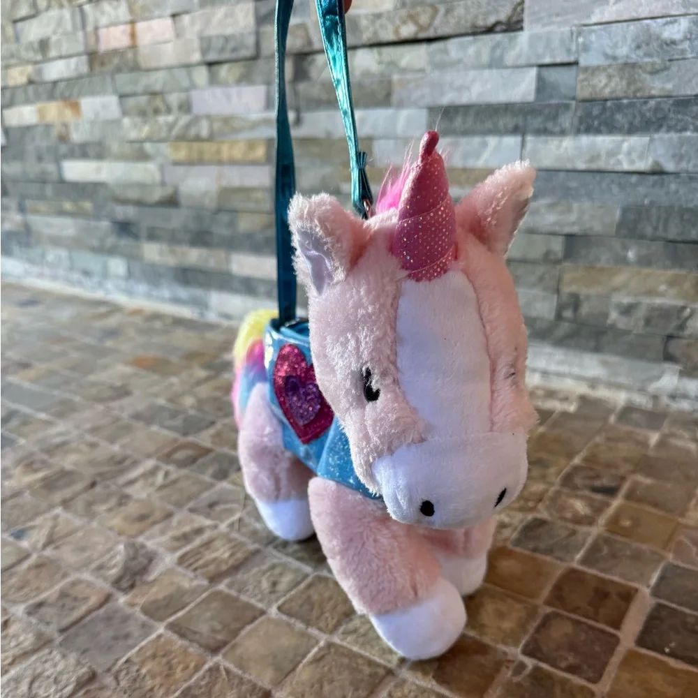 Plush Unicorn Purse with Blue Glitter Jacket